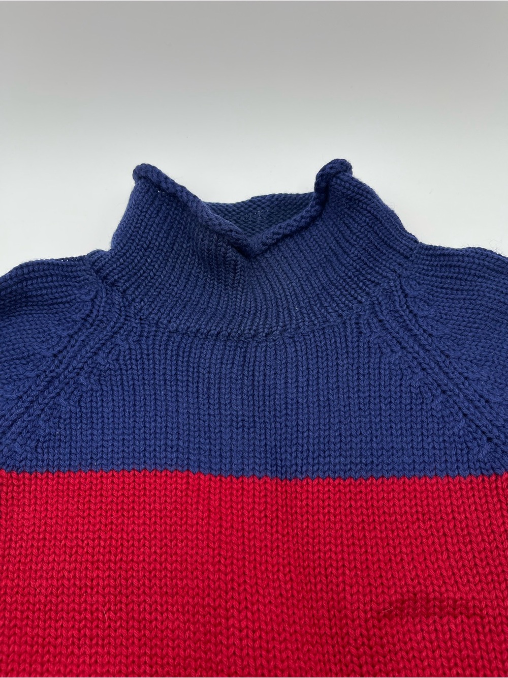 Vtg 90s J. Crew Red Blue Striped Roll Neck Sweater 100% Wool Lightweight Mens L - Picture 5 of 10